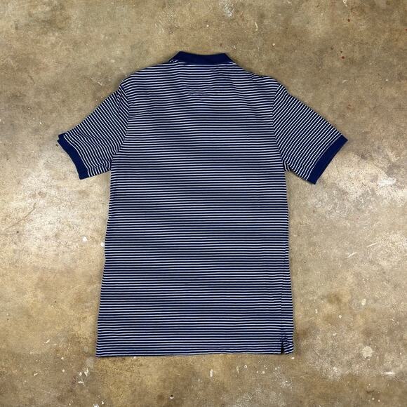 Chaps Polo Shirt Men’s Medium Navy White Striped Short Sleeve Classic Fit - Picture 2 of 10